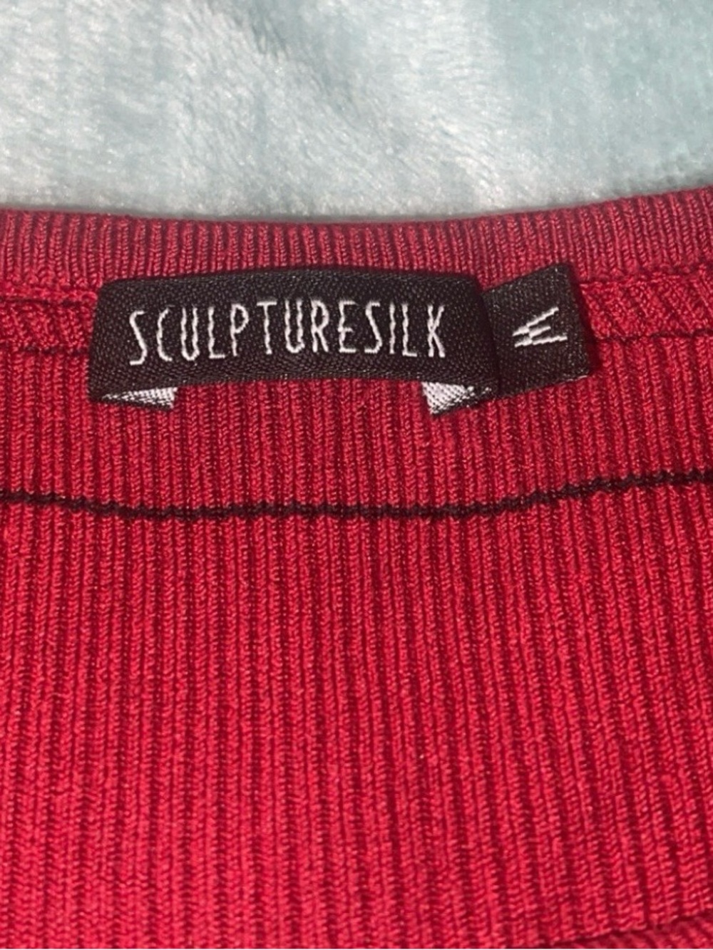 SculptureSilk Red & Black Striped Silk Blend Ribbed Tank Top Medium - Picture 3 of 6